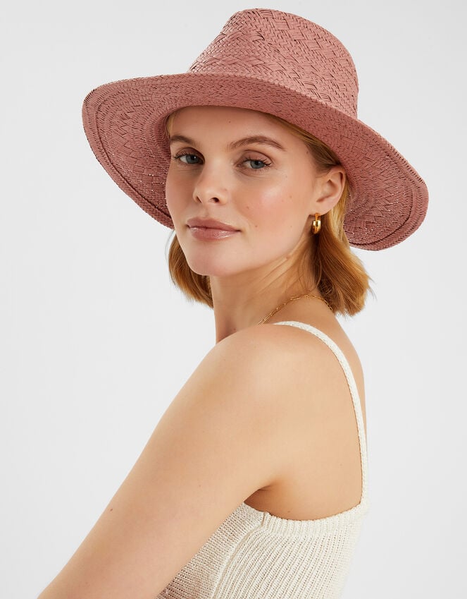 Accessorize Straw Fedora Hat Pink