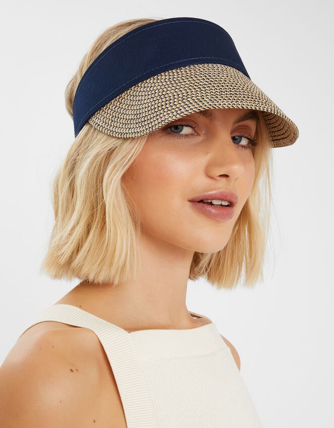 Accessorize Straw Sun Visor Navy