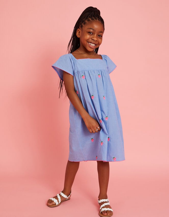 accessorize Strawberry Chambray Smock Dress Blue