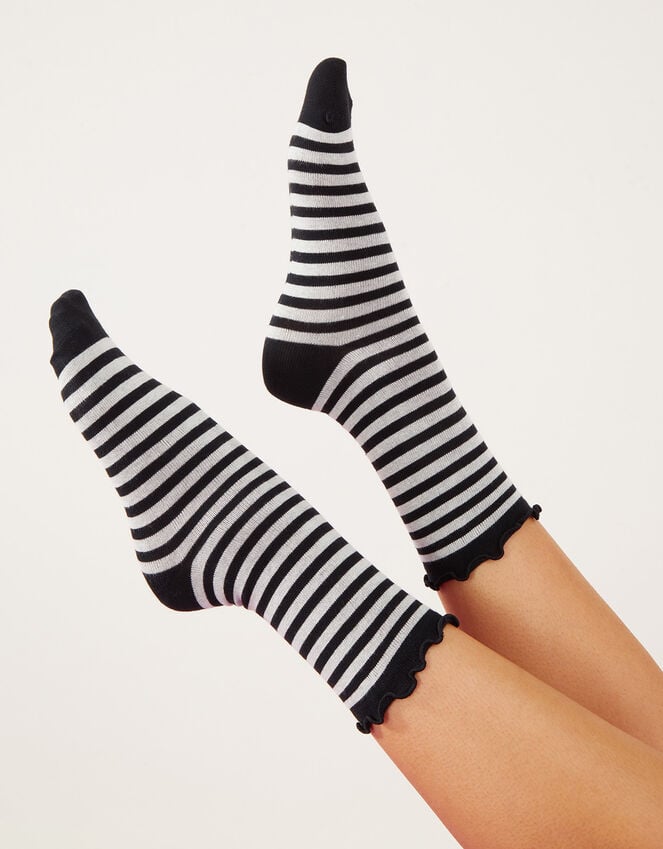 Accessorize Stripe And Frill Socks Black