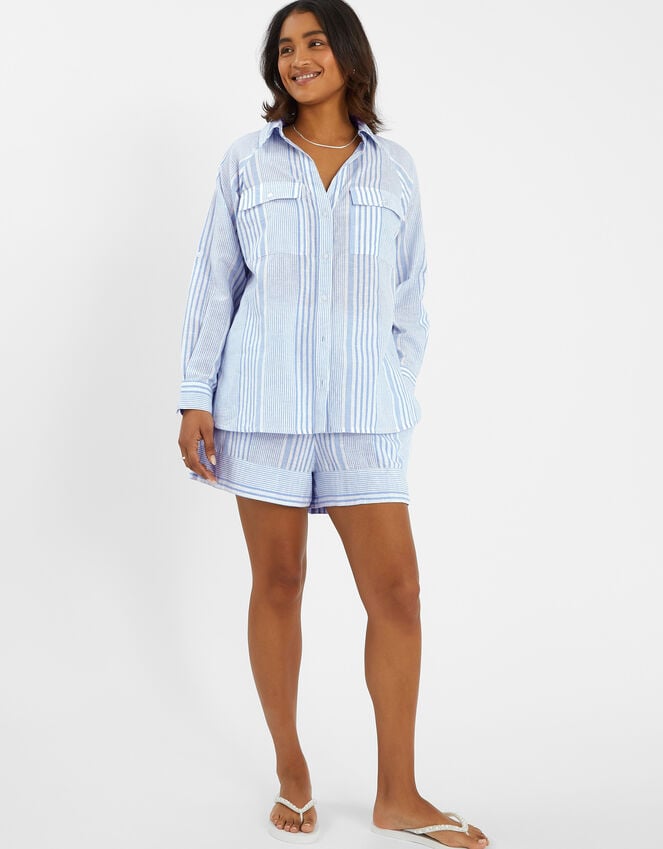 Accessorize Stripe Beach Cover Up Shirt Blue