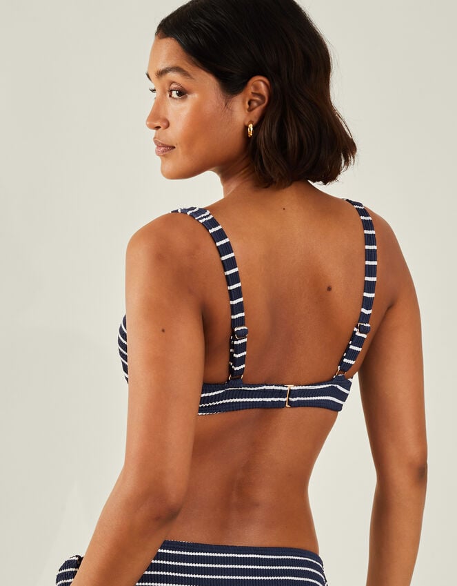Accessorize Stripe Crinkle Tie Bikini Top Blue