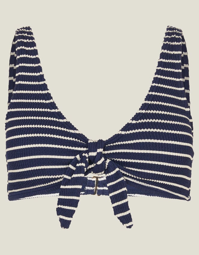 Accessorize Stripe Crinkle Tie Bikini Top Blue