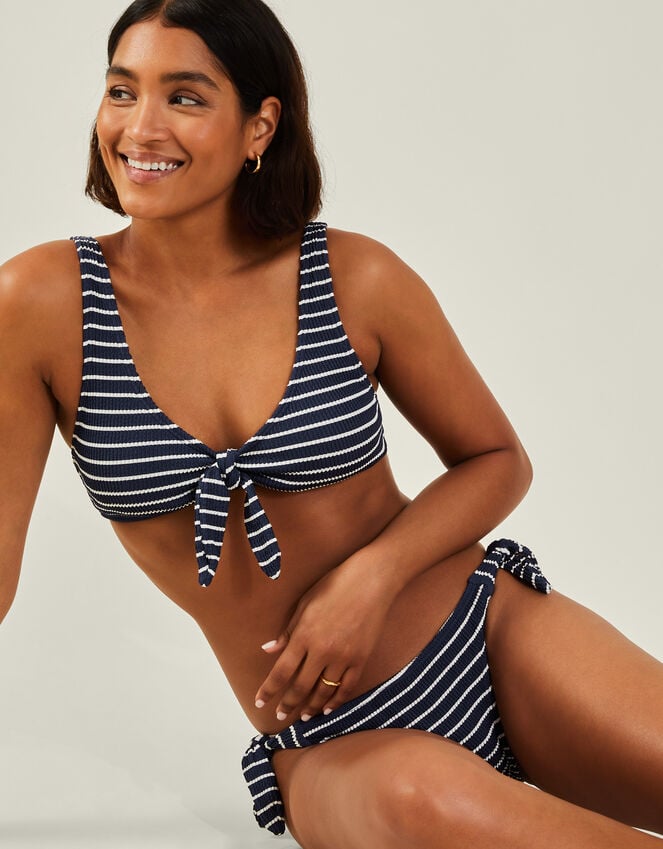 accessorize Stripe Crinkle Tie Bikini Top Blue
