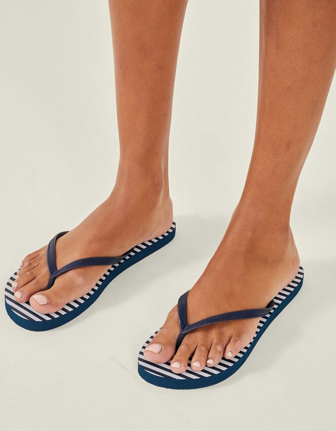 Accessorize Stripe Flip Flops Blue