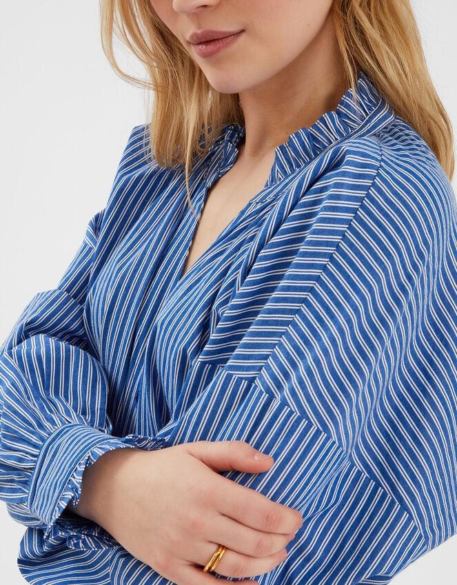 Accessorize Stripe Frill Blouson Blouse Blue