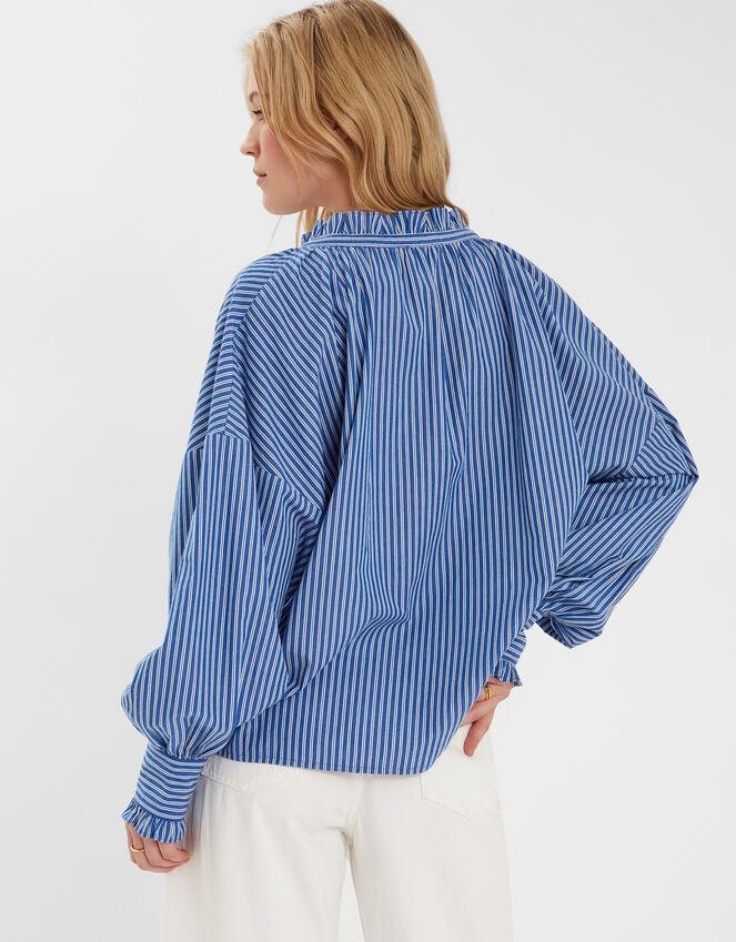 Accessorize Stripe Frill Blouson Blouse Blue