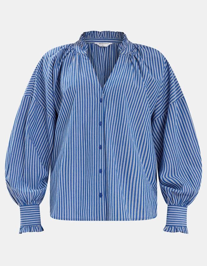 Accessorize Stripe Frill Blouson Blouse Blue