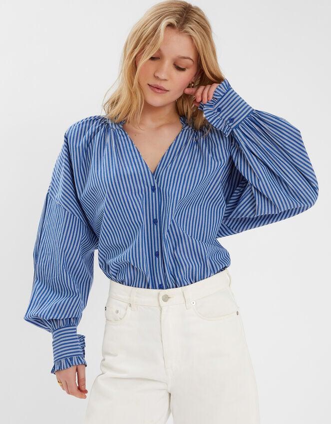 accessorize Stripe Frill Blouson Blouse Blue