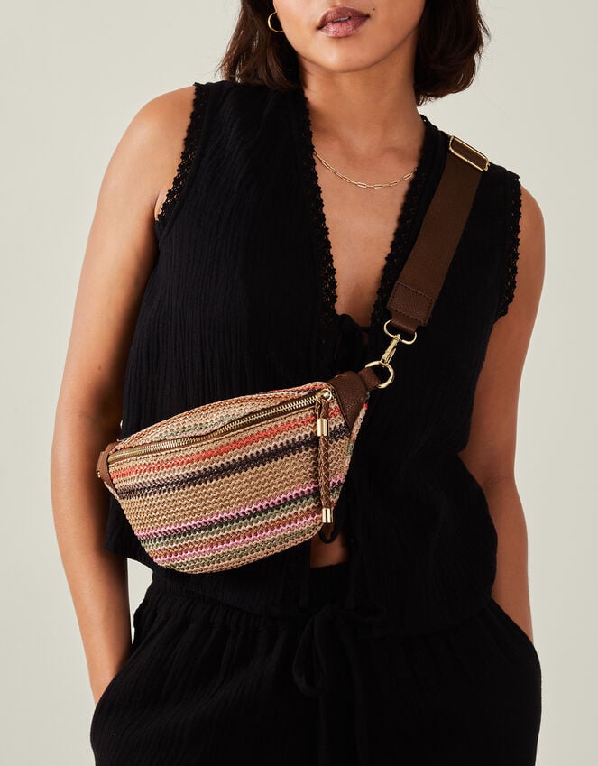accessorize Stripe Raffia Bum Bag