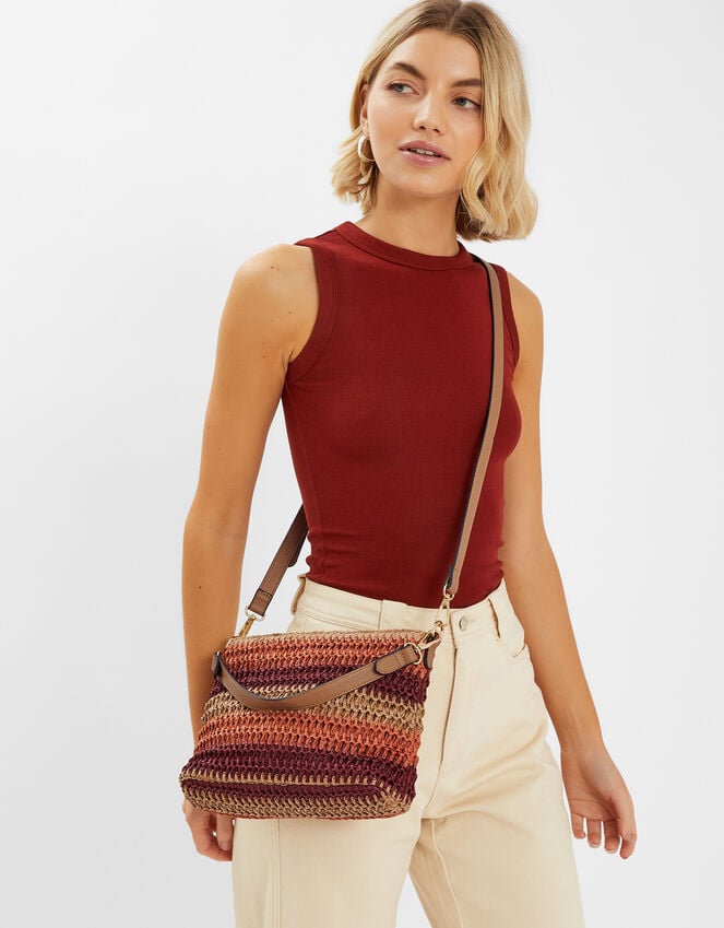 accessorize Stripe Raffia Cross-Body Bag