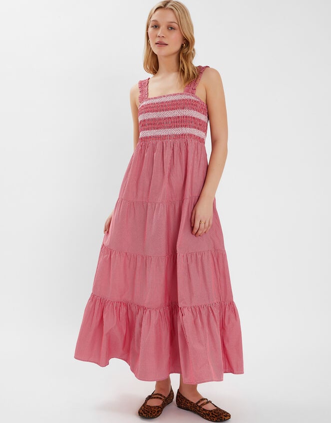 accessorize Stripe Smocked Maxi Dress Red