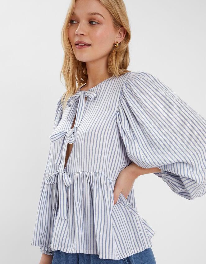 Accessorize Stripe Tie-Front Blouse Blue