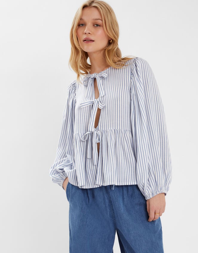 accessorize Stripe Tie-Front Blouse Blue