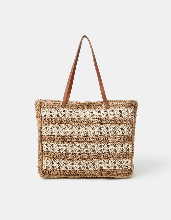Accessorize Stripe Woven Raffia Tote Bag