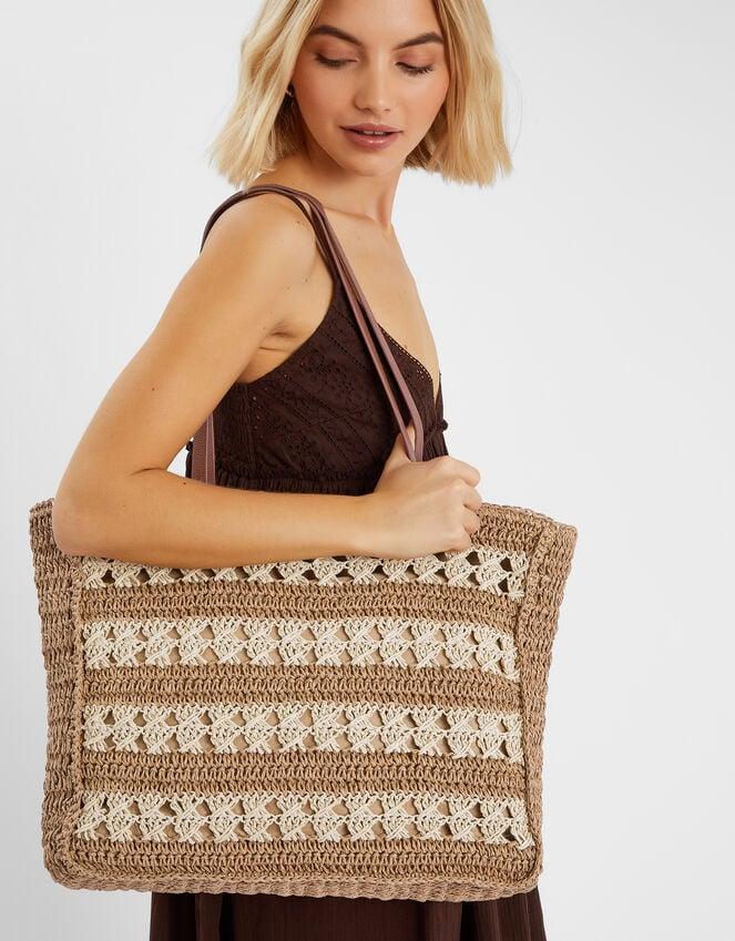 accessorize Stripe Woven Raffia Tote Bag