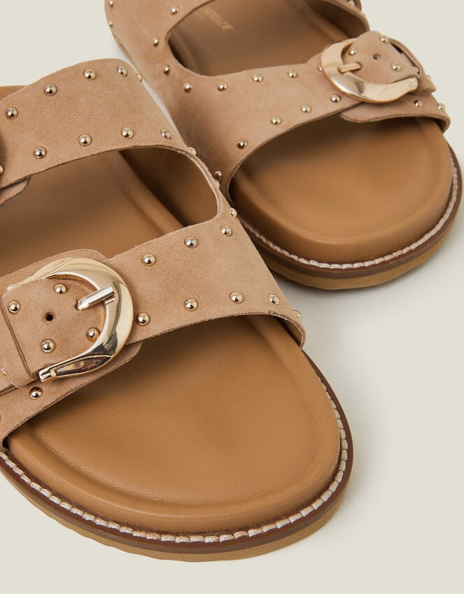 Accessorize Stud Buckle Leather Sandals Natural