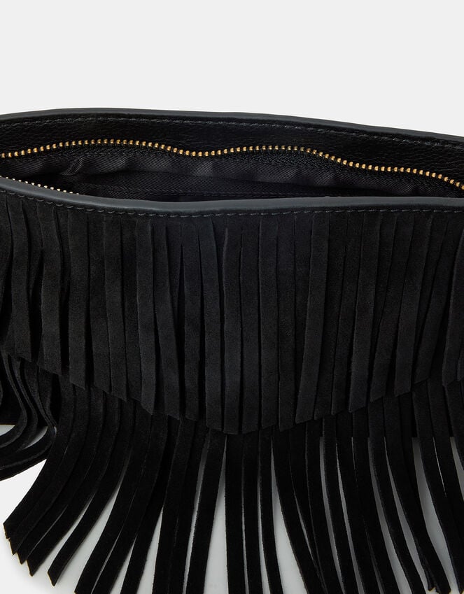 Accessorize Suede Fringe Crossbody Bag Black