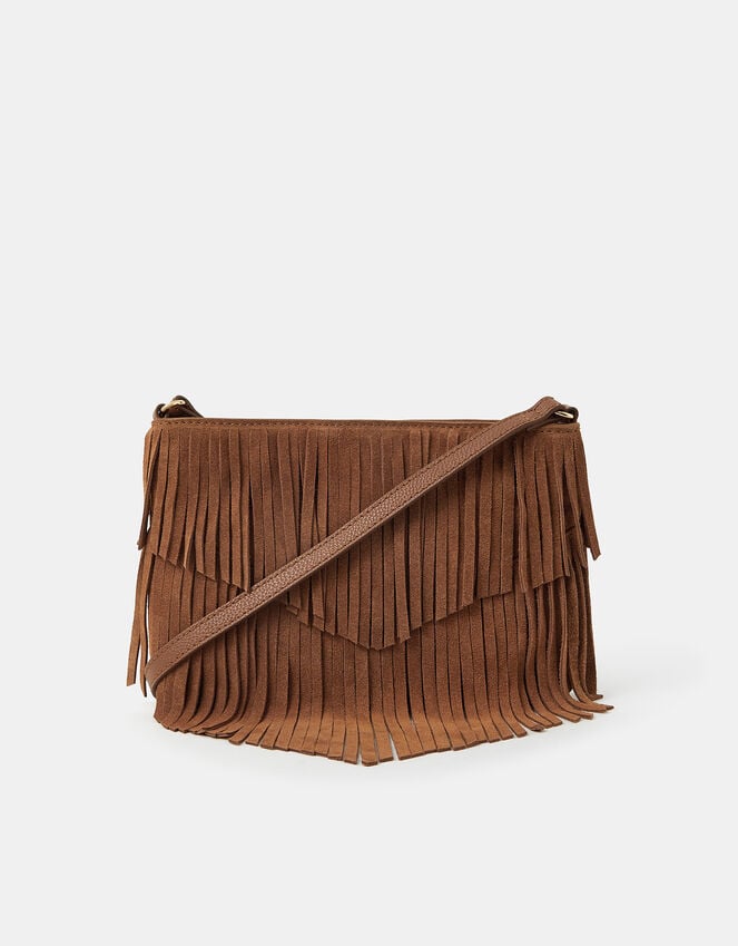 Accessorize Suede Fringe Crossbody Bag Tan