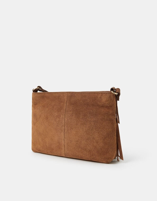 Accessorize Suede Fringe Crossbody Bag Tan