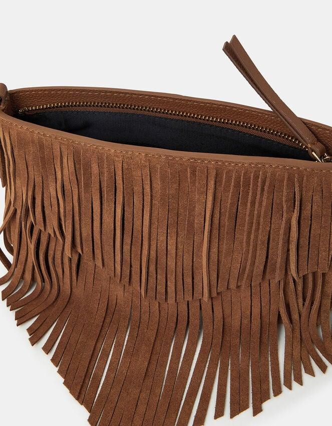 Accessorize Suede Fringe Crossbody Bag Tan