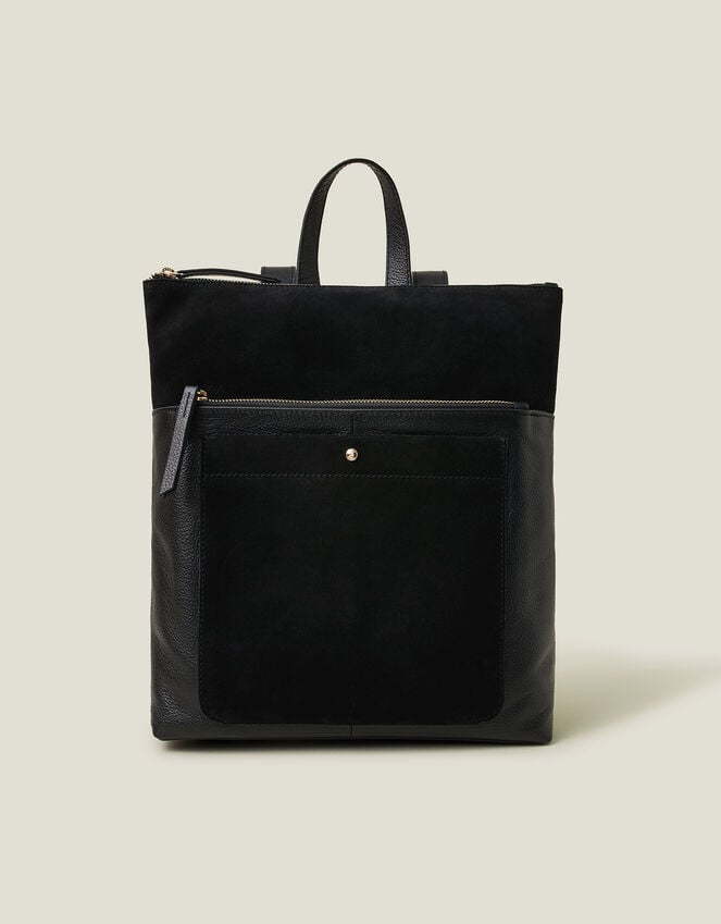 Accessorize Suede Leather Backpack Black