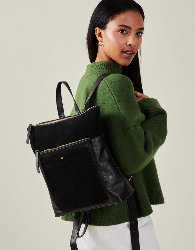 accessorize Suede Leather Backpack Black