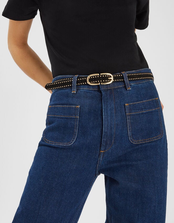 Accessorize Suede Studded Skinny Belt Black