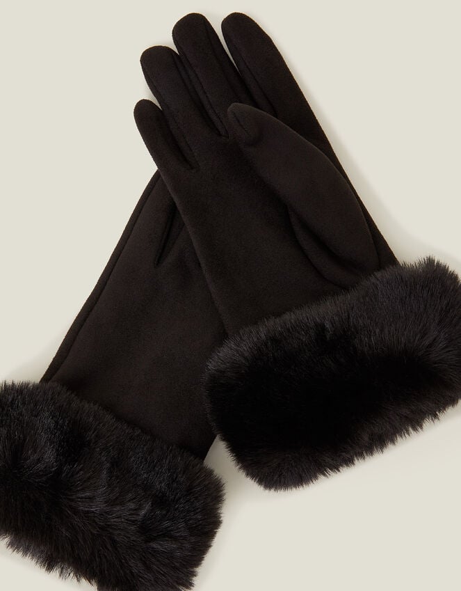 Accessorize Suedette Faux Fur Cuff Gloves Black