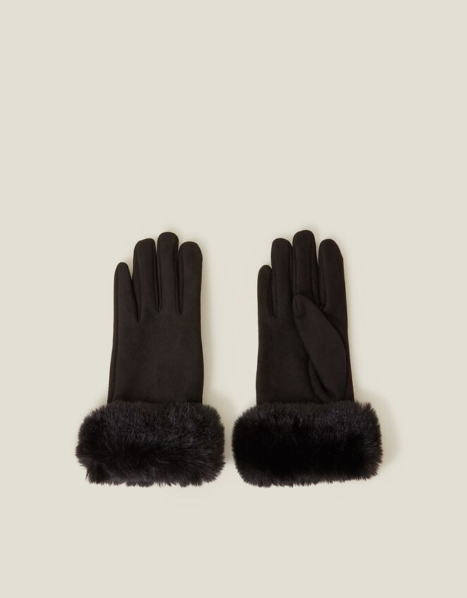 accessorize Suedette Faux Fur Cuff Gloves Black