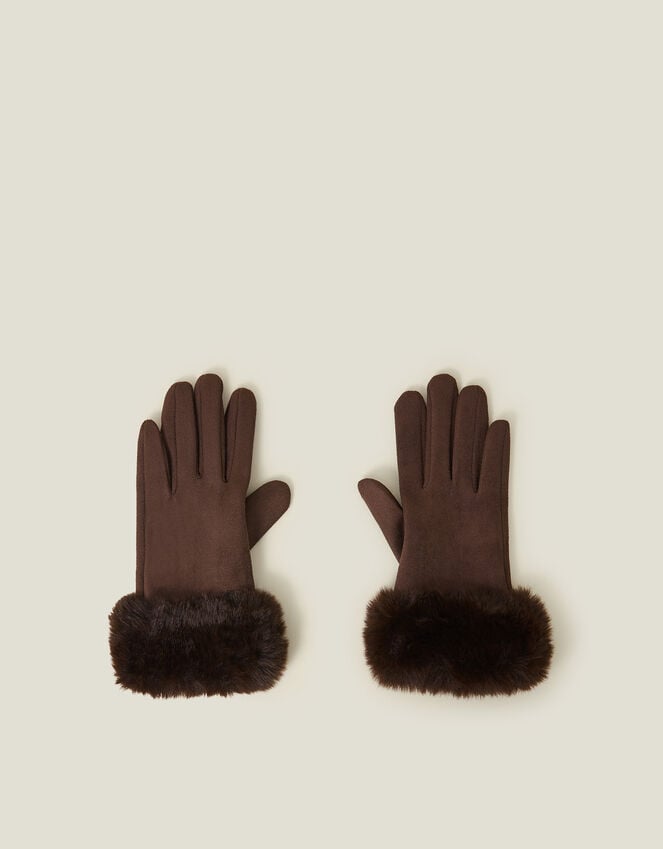 accessorize Suedette Faux Fur Cuff Gloves Brown