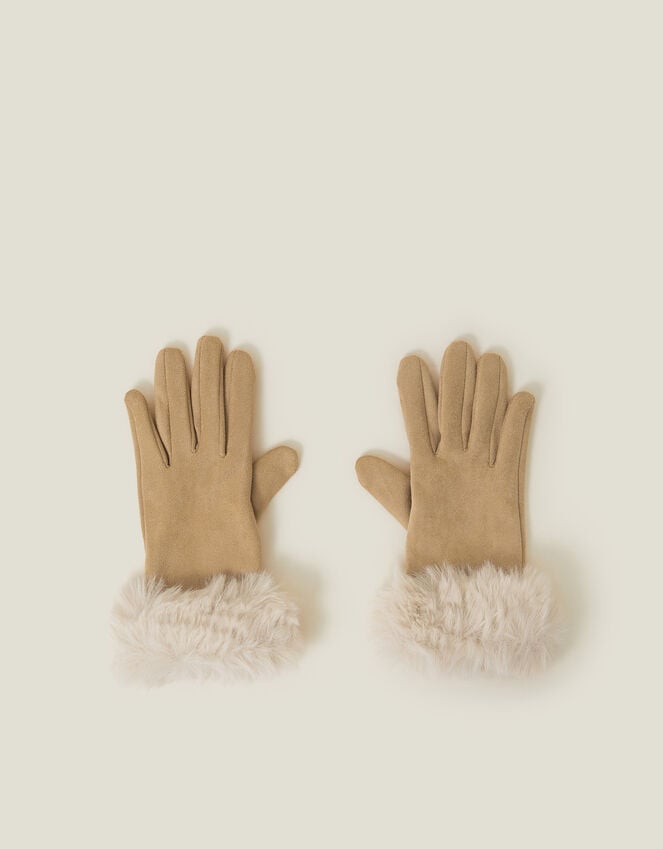 accessorize Suedette Faux Fur Cuff Gloves Natural