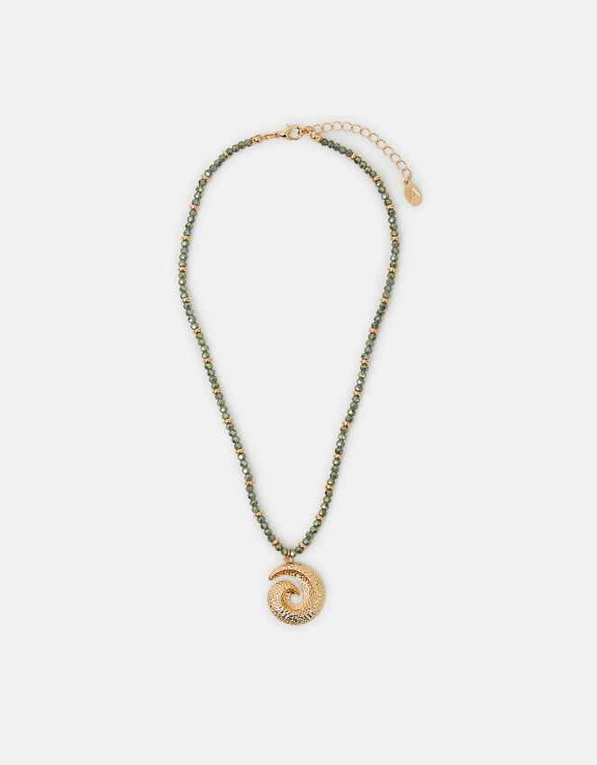 Accessorize Swirl Pendant Beaded Necklace Green