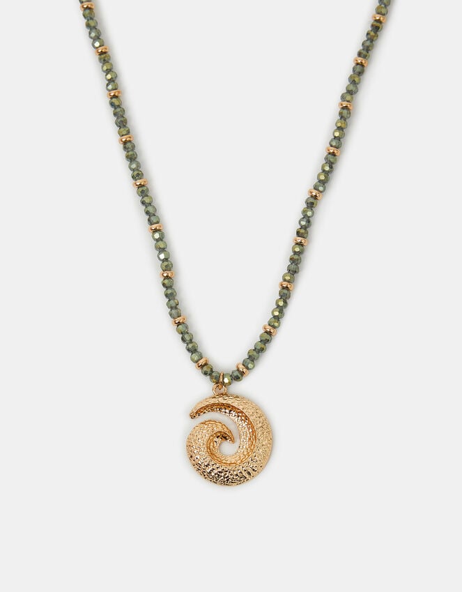 accessorize Swirl Pendant Beaded Necklace Green