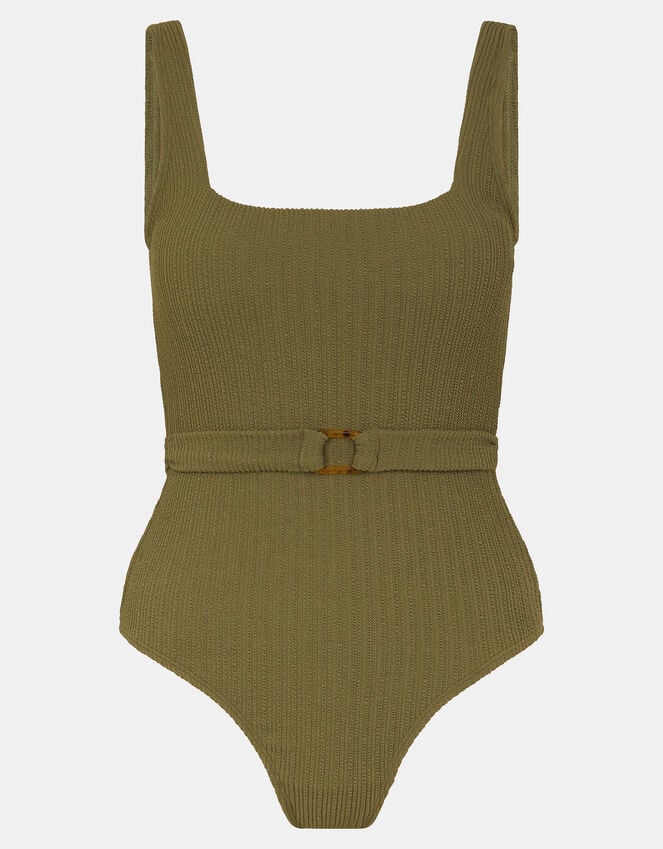 Accessorize Texture Belted Swimsuit Green