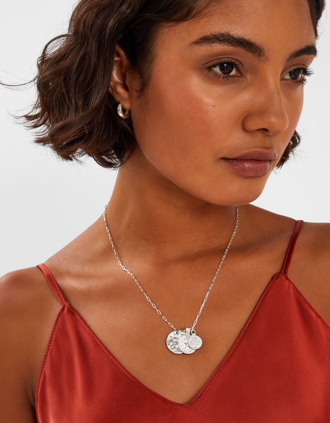 Accessorize Textured Coin Pendants Necklace Silver