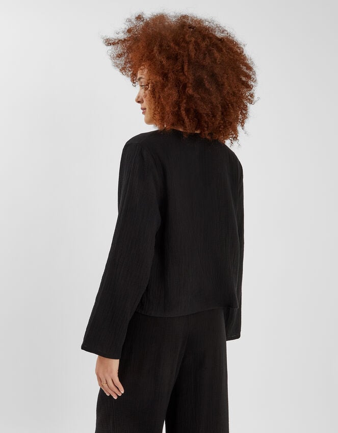 Accessorize Tie Front Crinkle Top Black