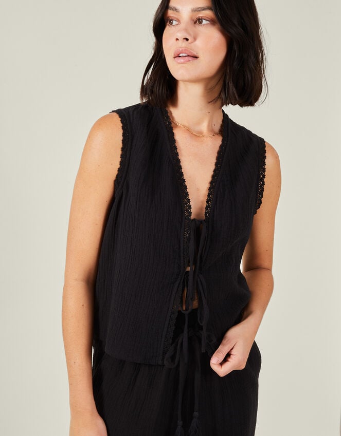 Accessorize Tie-Front Crinkle Waistcoat Black