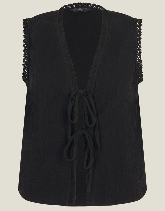 Accessorize Tie-Front Crinkle Waistcoat Black