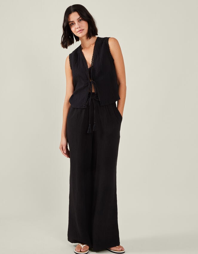 accessorize Tie-Front Crinkle Waistcoat Black