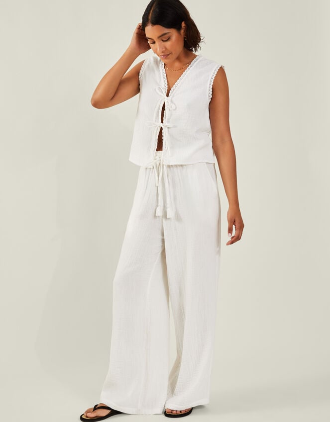 Accessorize Tie-Front Crinkle Waistcoat White