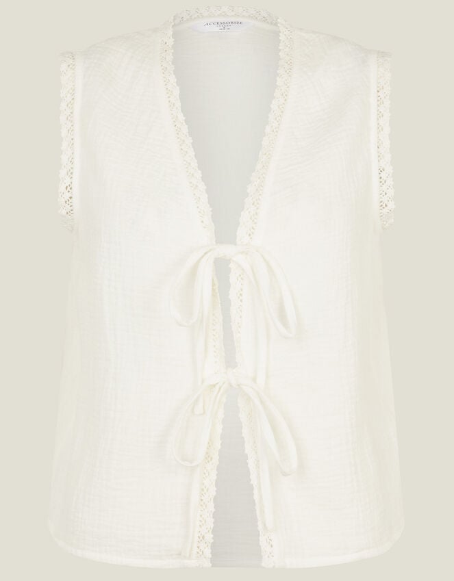Accessorize Tie-Front Crinkle Waistcoat White