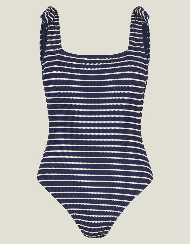 Accessorize Tie Strap Stripe Swimsuit Blue