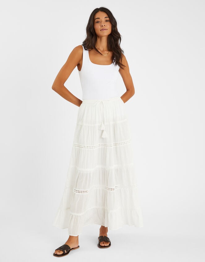 accessorize Tiered Maxi Skirt White