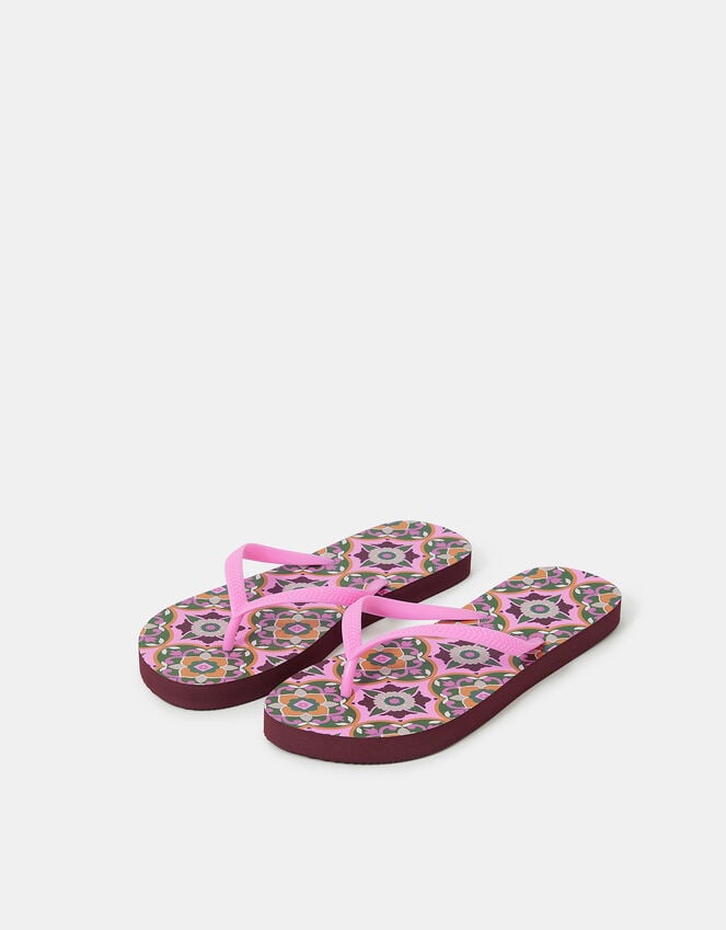 Accessorize Tile Print Flip Flops Natural