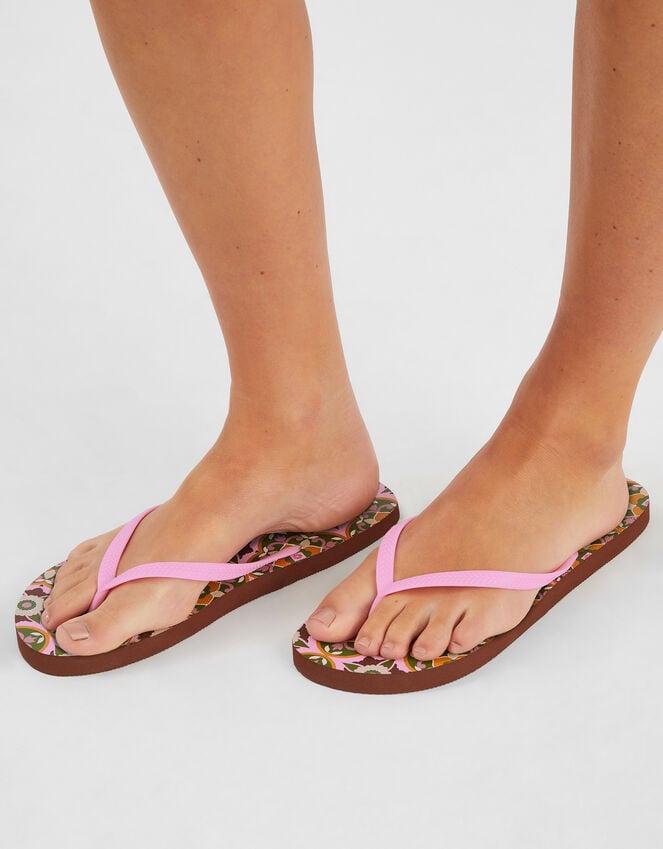 accessorize Tile Print Flip Flops Natural