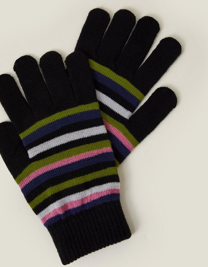 Accessorize Touchscreen Stripe Knit Gloves Black