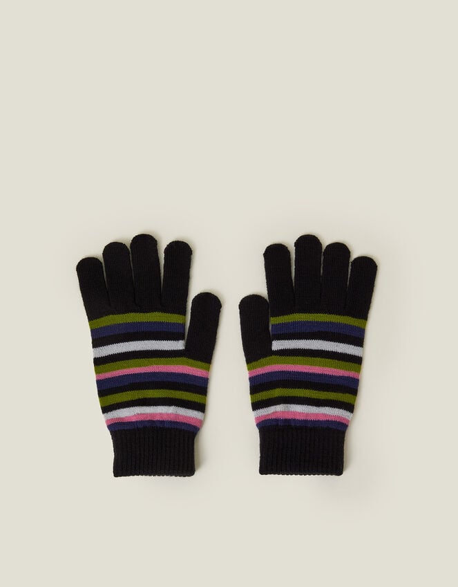 accessorize Touchscreen Stripe Knit Gloves Black