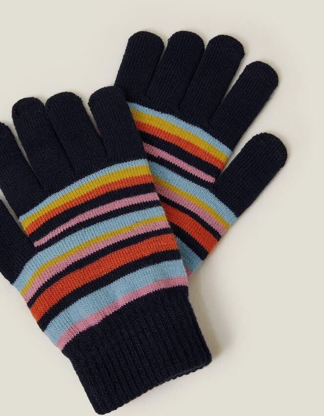 Accessorize Touchscreen Stripe Knit Gloves Blue