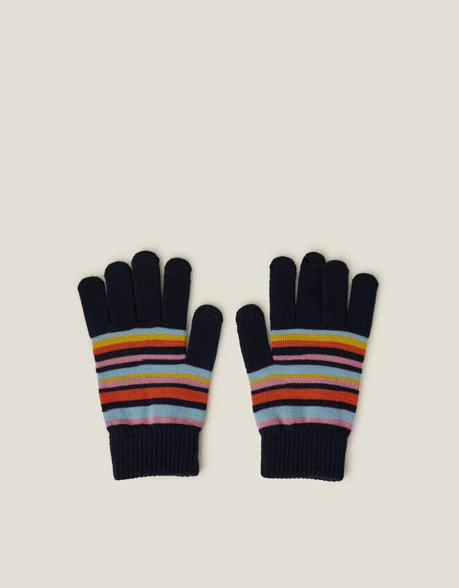 accessorize Touchscreen Stripe Knit Gloves Blue